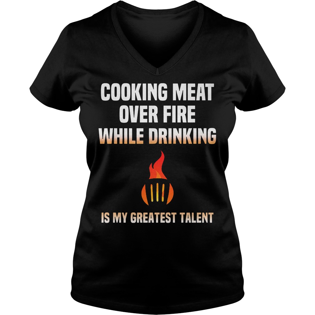 Cooking Meat Over Fire While Drinking V Neck
