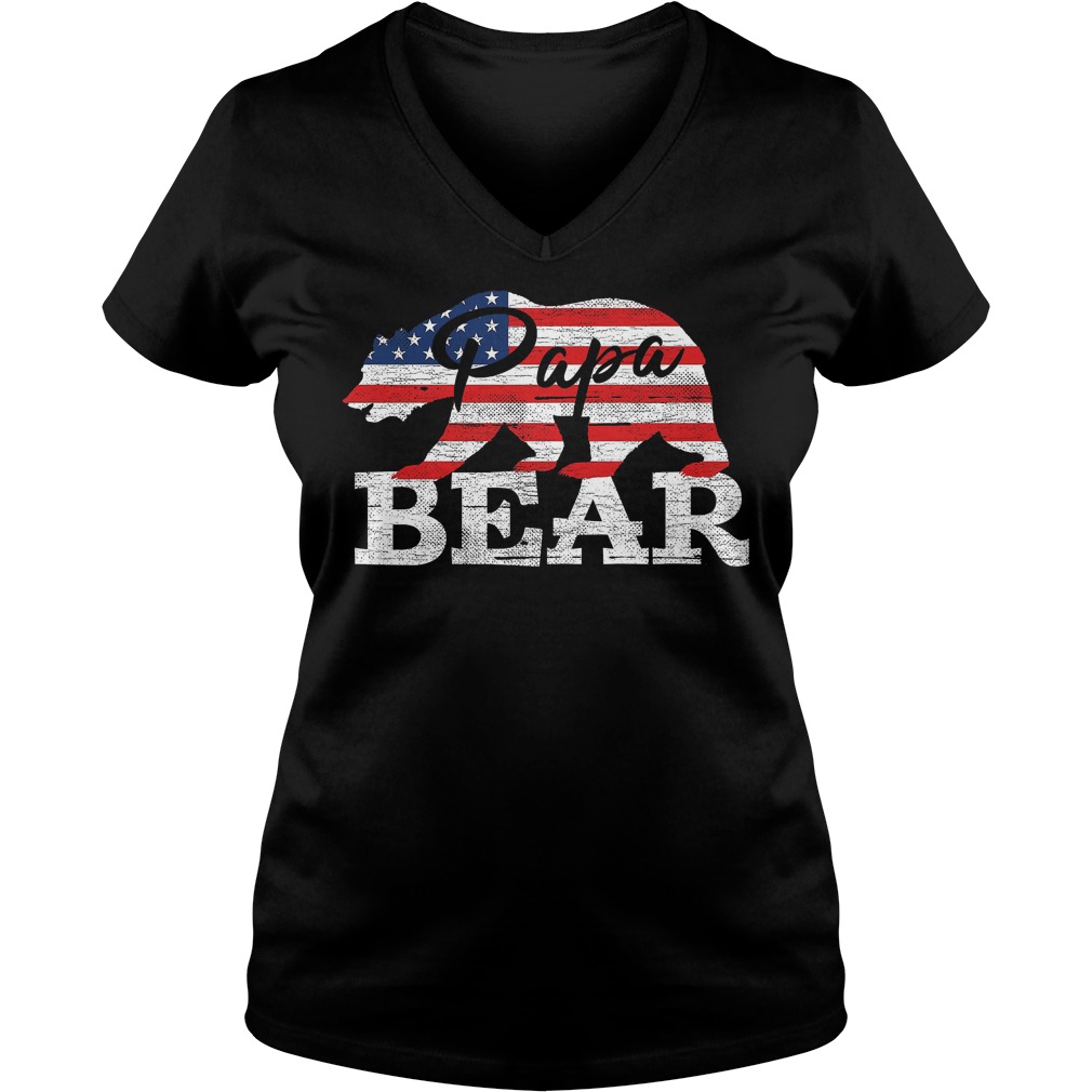 Papa Bear In American Flag V Neck