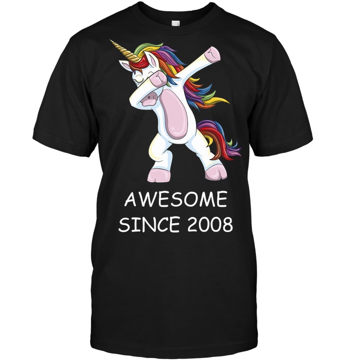 Awesome Since 2008 Dabbing Unicorn 10th Birthday T Shirt