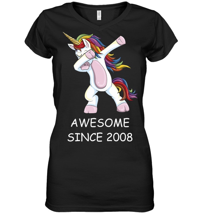 Awesome Since 2008 Dabbing Unicorn 10th Birthday V Neck