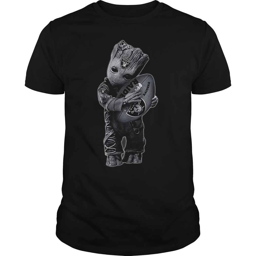Baby Groot Hug Oakland Raiders Football NFL T-Shirt Guys Tee