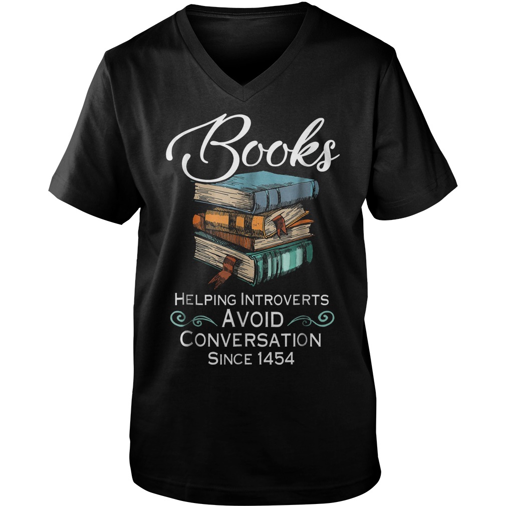 Books Helping Introverts Avoid Conversation T-Shirt Guys V-Neck