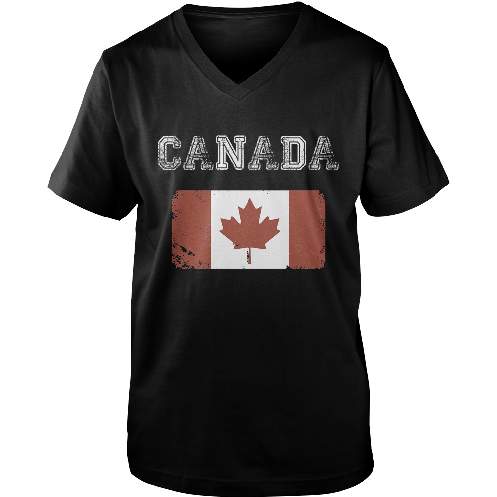 Canada Day Vintage Canada Flag T-Shirt Guys V-Neck