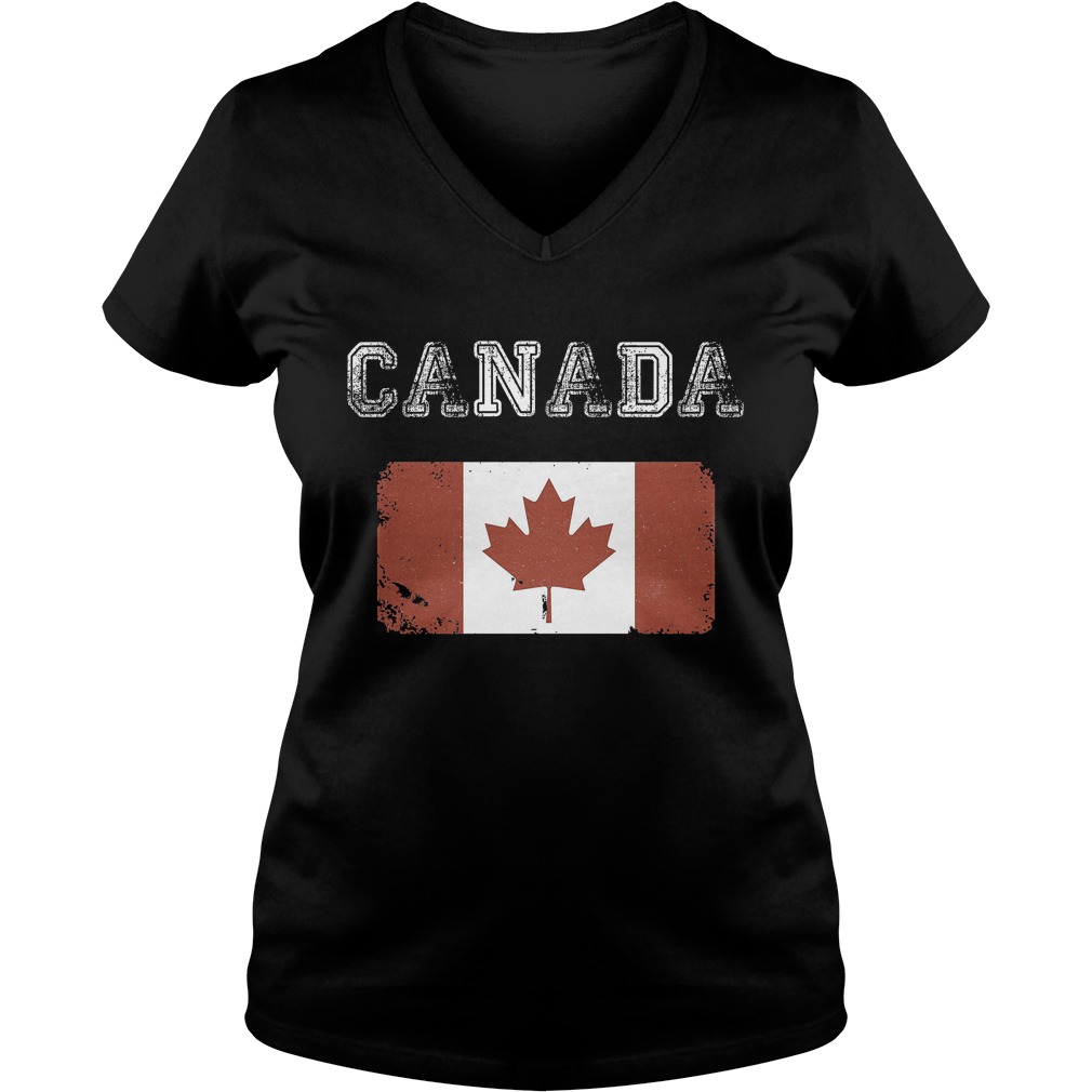 Canada Day Vintage Canada Flag T-Shirt Ladies V-Neck
