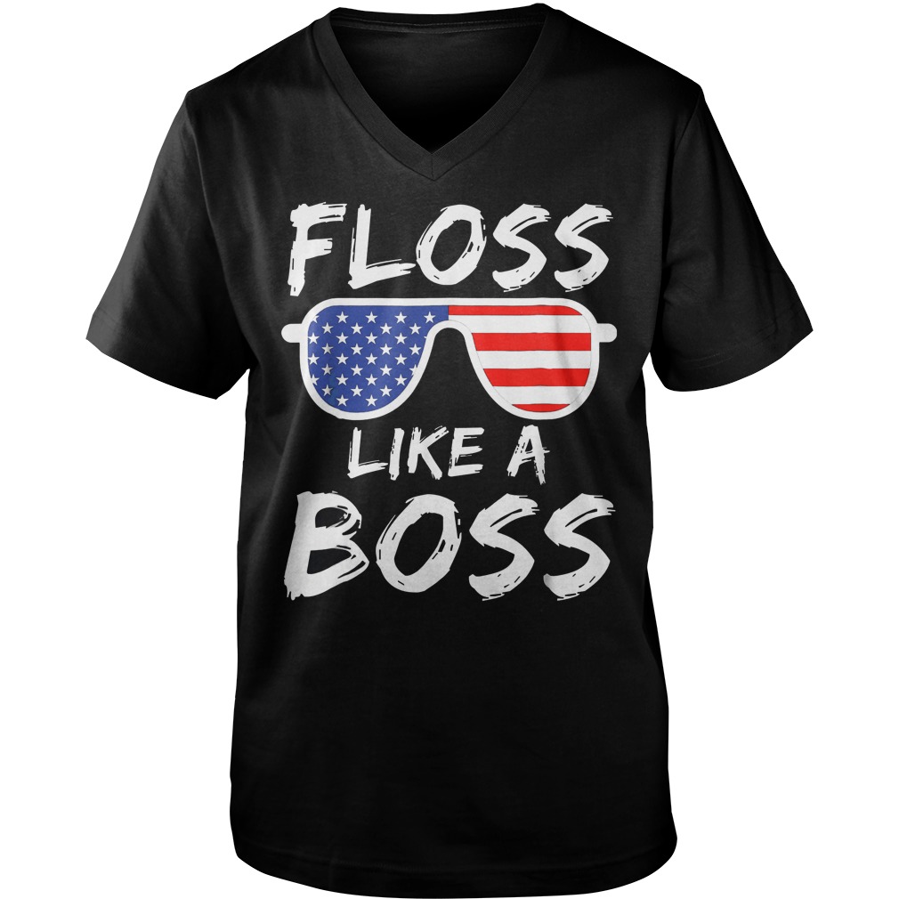 Floss Like A Boss America Glasses 4th Of July T-Shirt Guys V-Neck