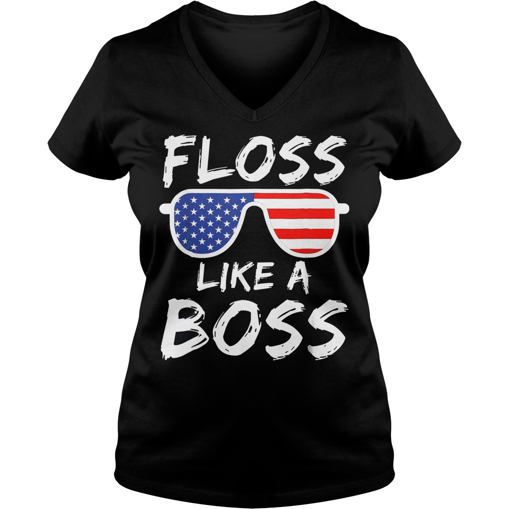 Floss Like A Boss America Glasses 4th Of July T-Shirt Ladies V-Neck