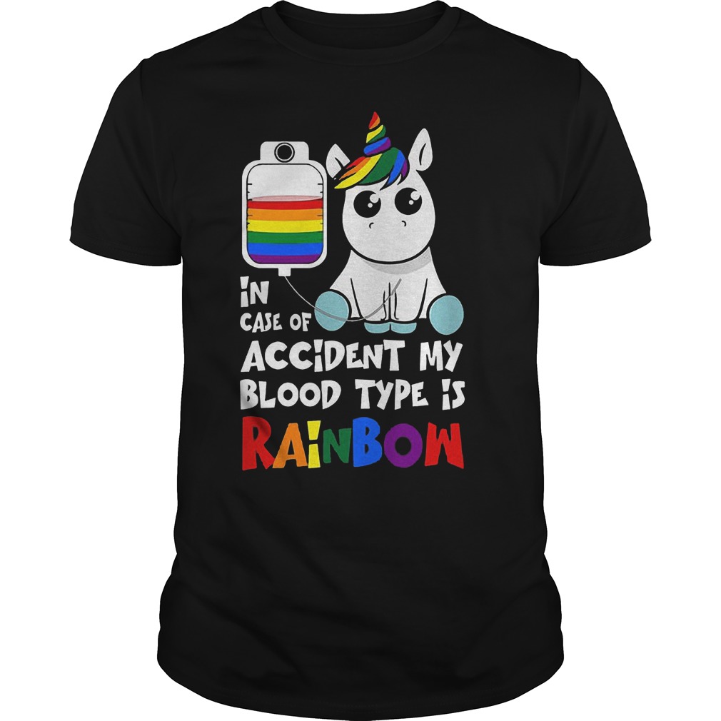 LGBT Unicorn In Case Of Accident My Blood Type Is Rainbow T-Shirt Classic Guys / Unisex Tee