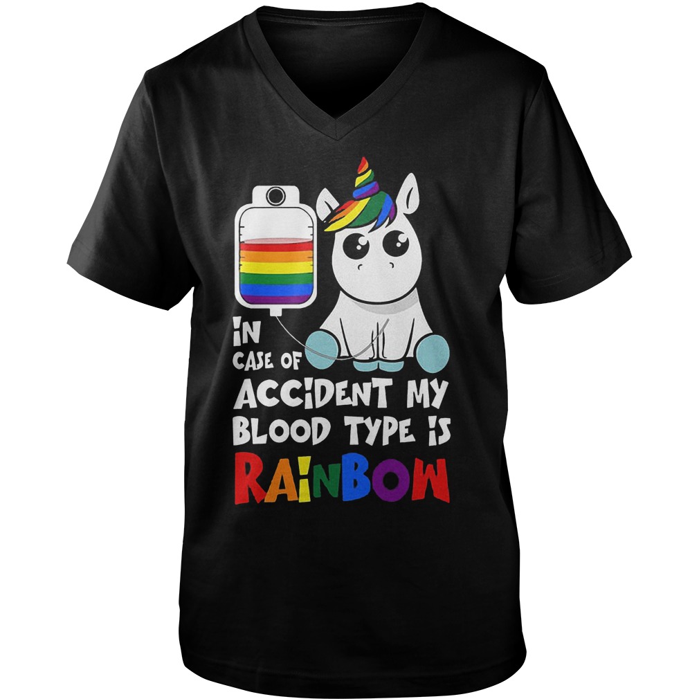 LGBT Unicorn In Case Of Accident My Blood Type Is Rainbow T-Shirt Guys V-Neck