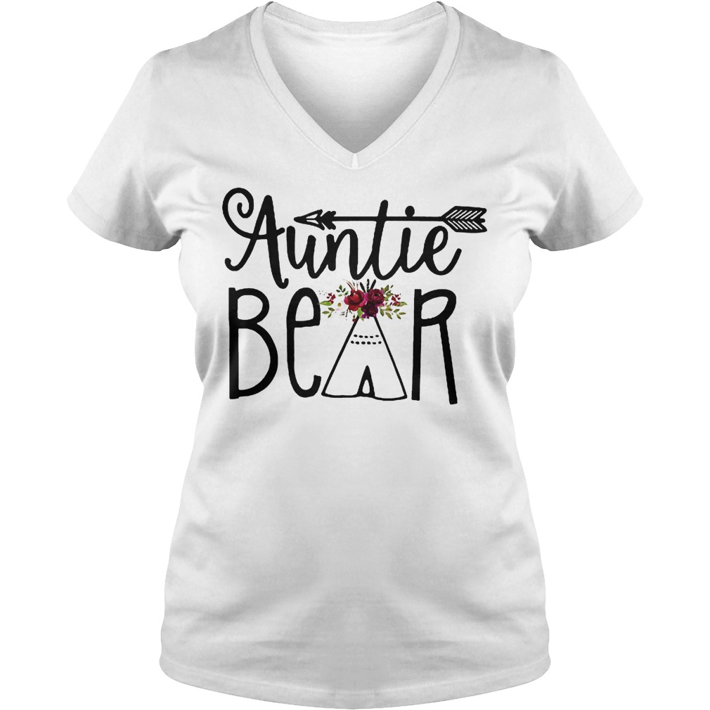 Auntie Bear Flower Tent Arrow Shirt Ladies V-Neck