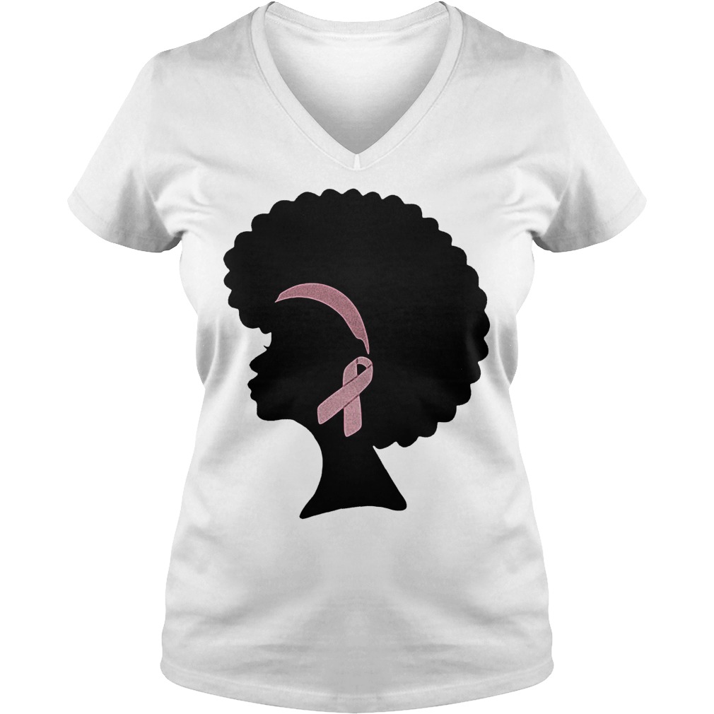 Breast cancer black woman shirt Ladies V-Neck