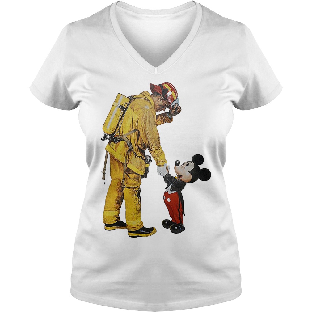 Fireman Mickey Mouse thankful shirt Ladies V-Neck