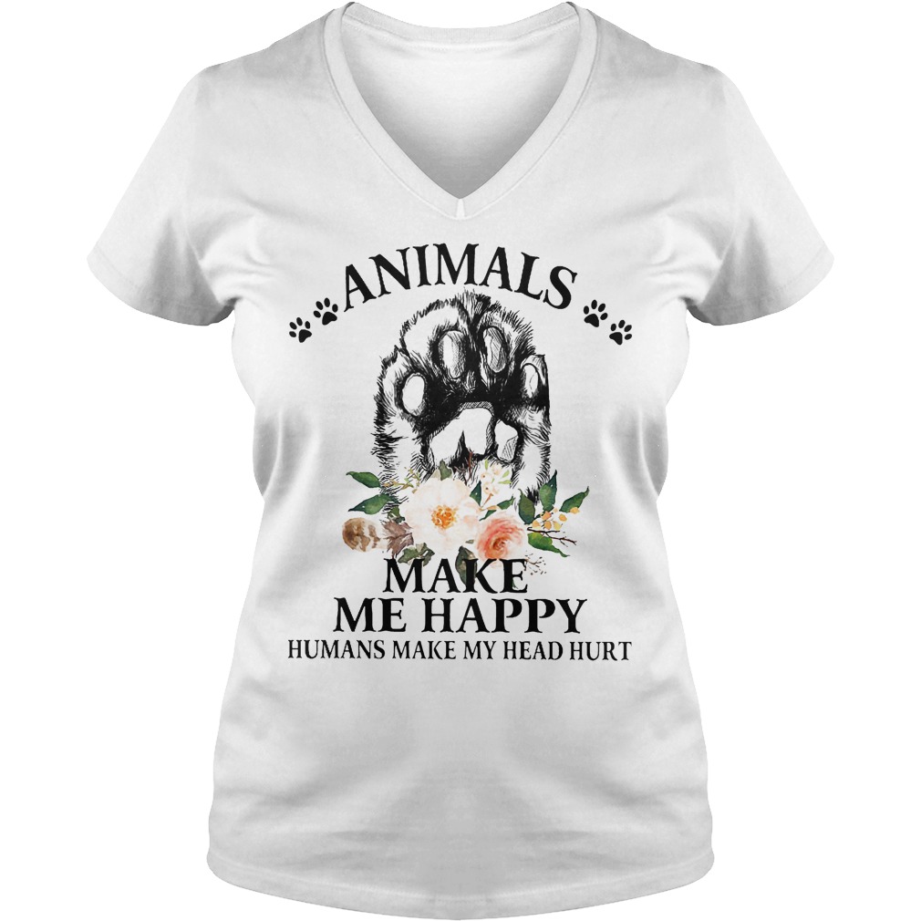 Floral Animals make me happy humans make my head hurt shirt Ladies V-Neck