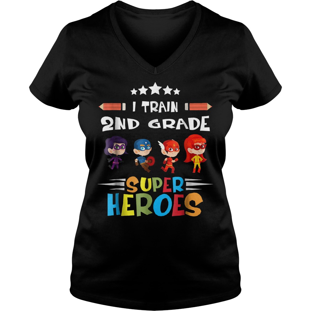 I Train 2nd Grade Super Heroes Ladies V-Neck