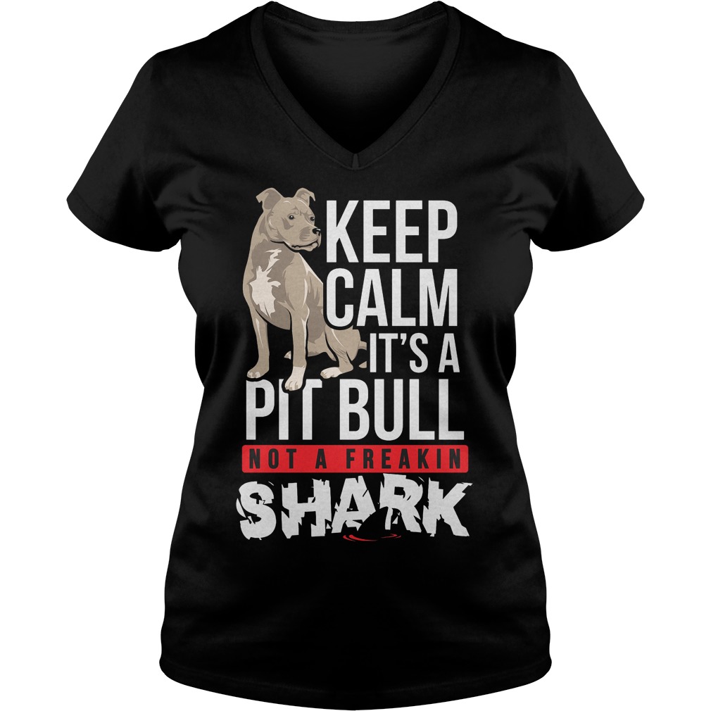 Keep calm it's a pit bull not a freakin shark shirt Ladies V-Neck
