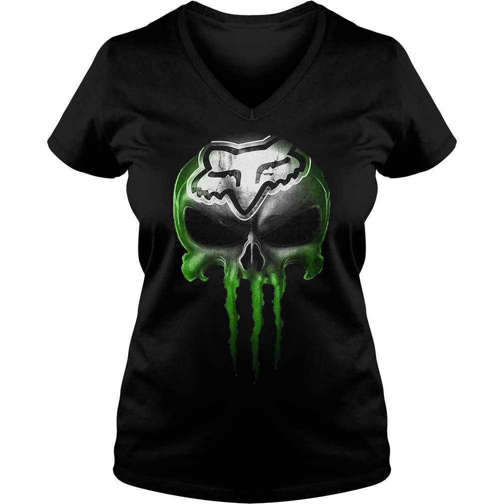 Motocross Green Skull Ladies V-Neck