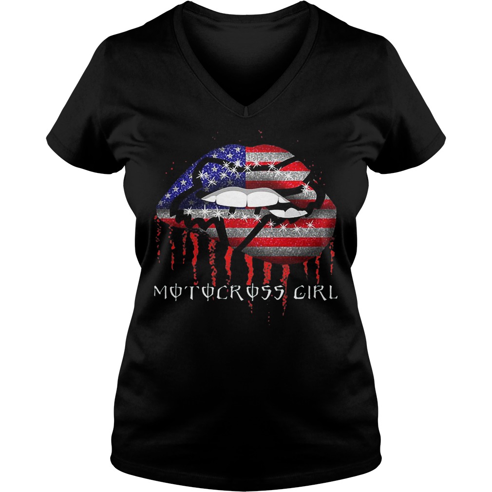 Motocross girl lips shirt Ladies V-Neck