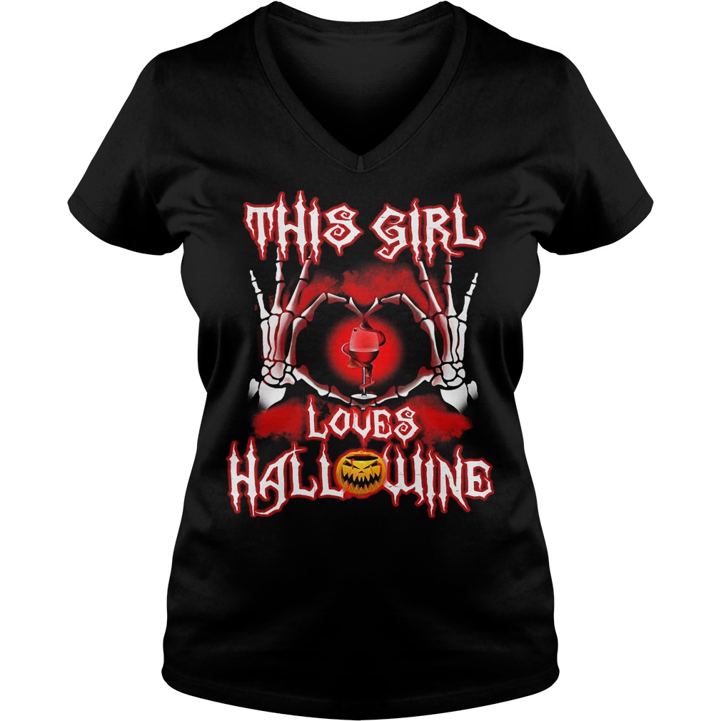 This girl loves hallowine shirt Ladies V-Neck