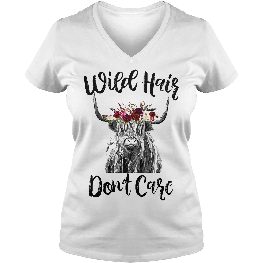 Wild hair don't care shirt Ladies V-Neck