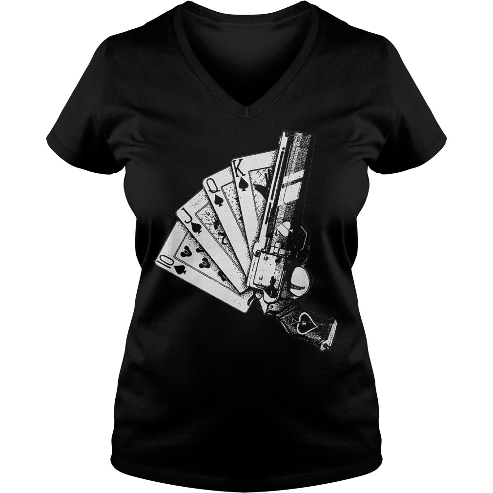 Cards Vegas Casino 10JQKA Guns shirt Ladies V-Neck