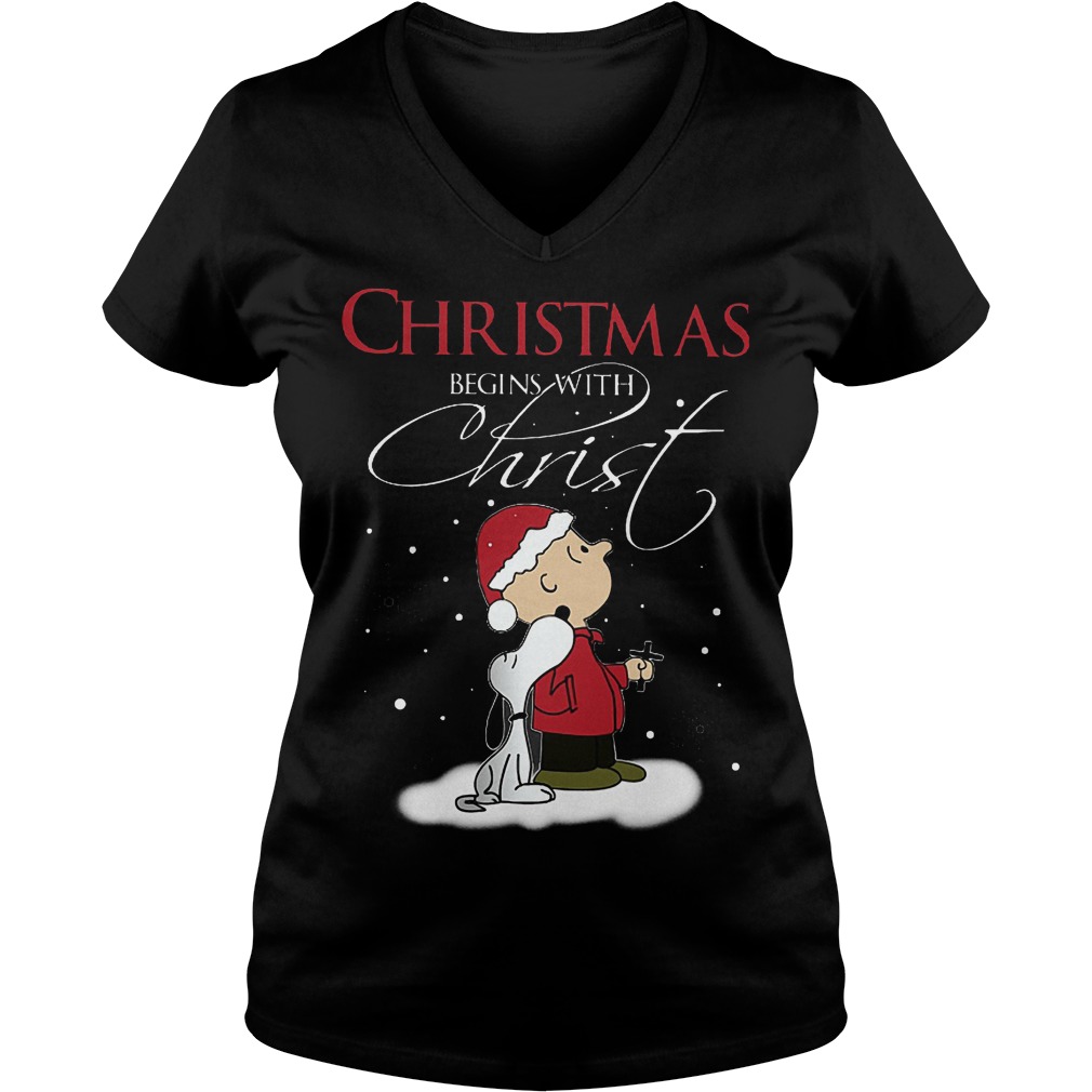 Christmas begins with christ shirt Ladies V-Neck