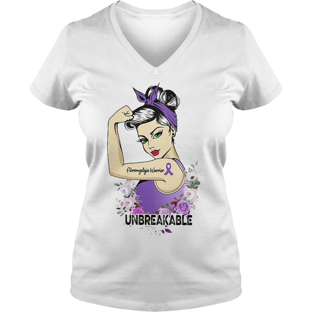 Fibromyalgia warrior unbreakable shirt Ladies V-Neck