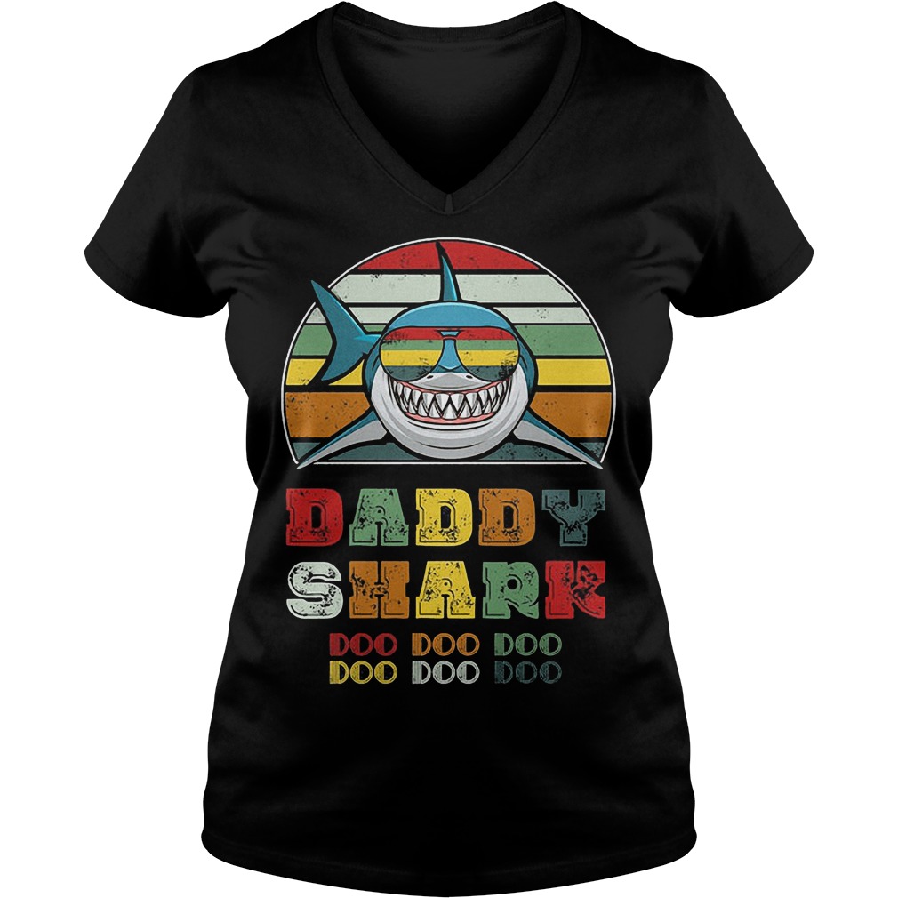 Retro style Daddy shark Shirt Ladies V-Neck