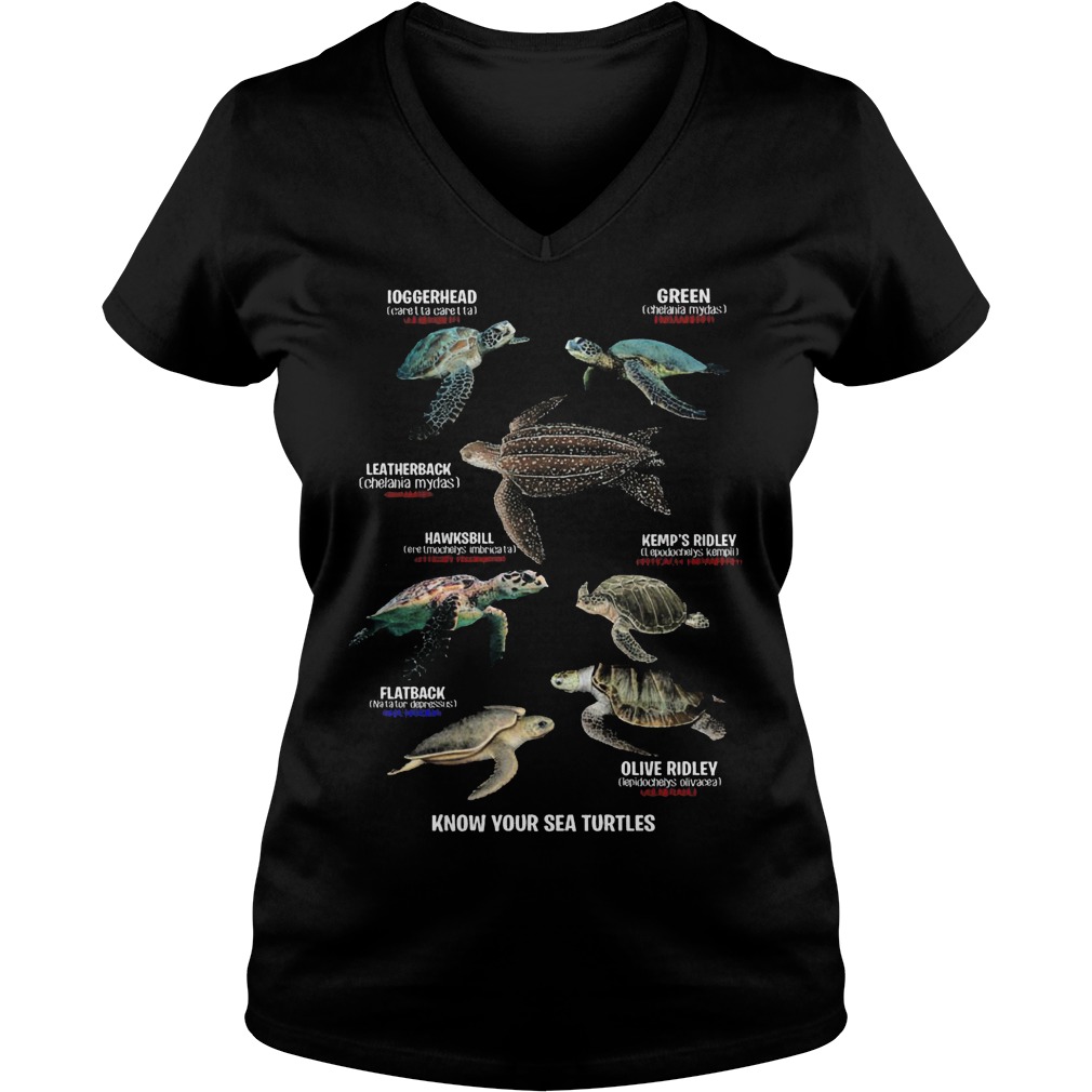 Turtles list know your sea turtles shirt Ladies V-Neck