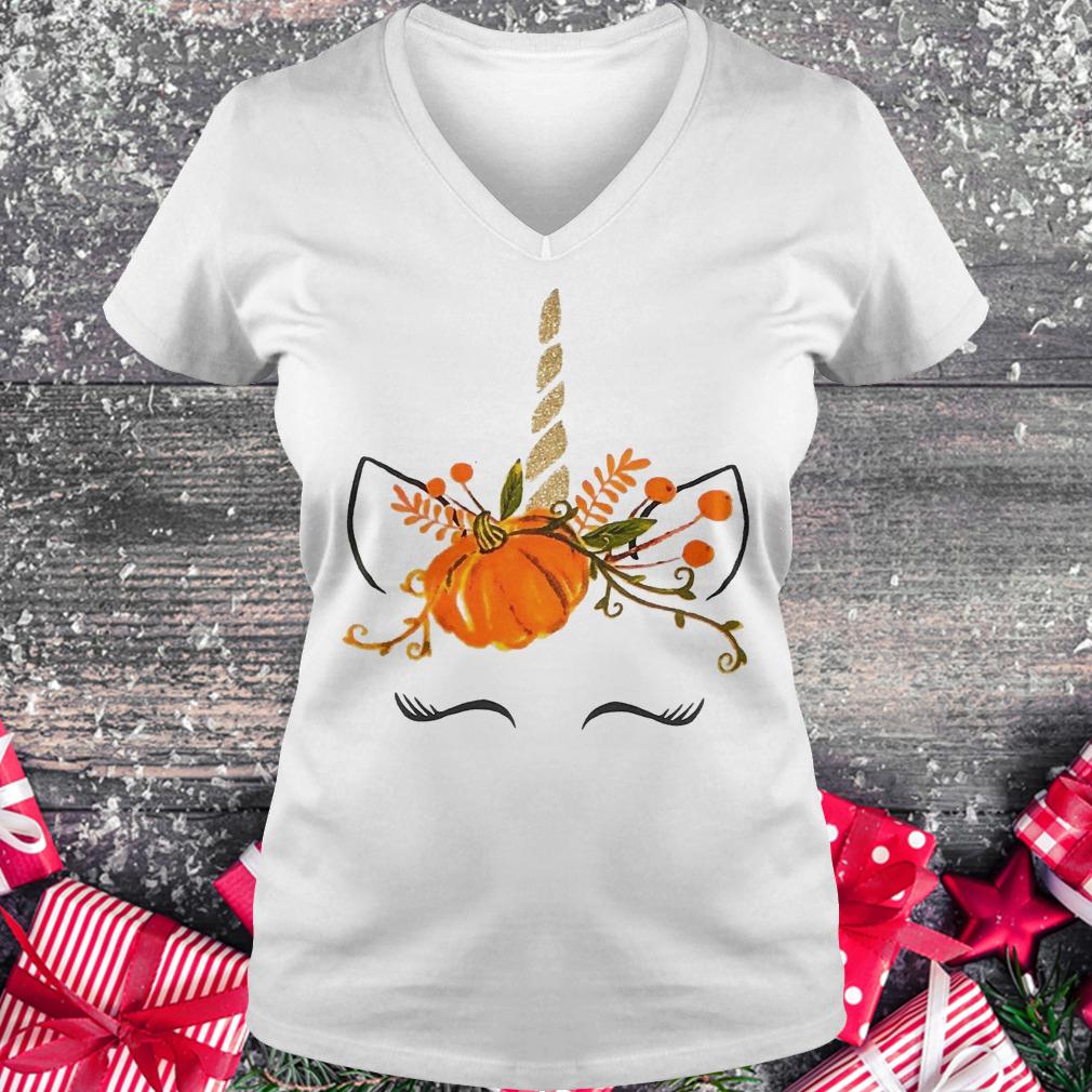 Fall harvest unicorn ruffle Ladies V-Neck