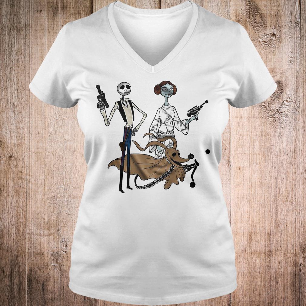 Han Skellington and Sally-Leia of nightmare Star Wars shirt Ladies V-Neck