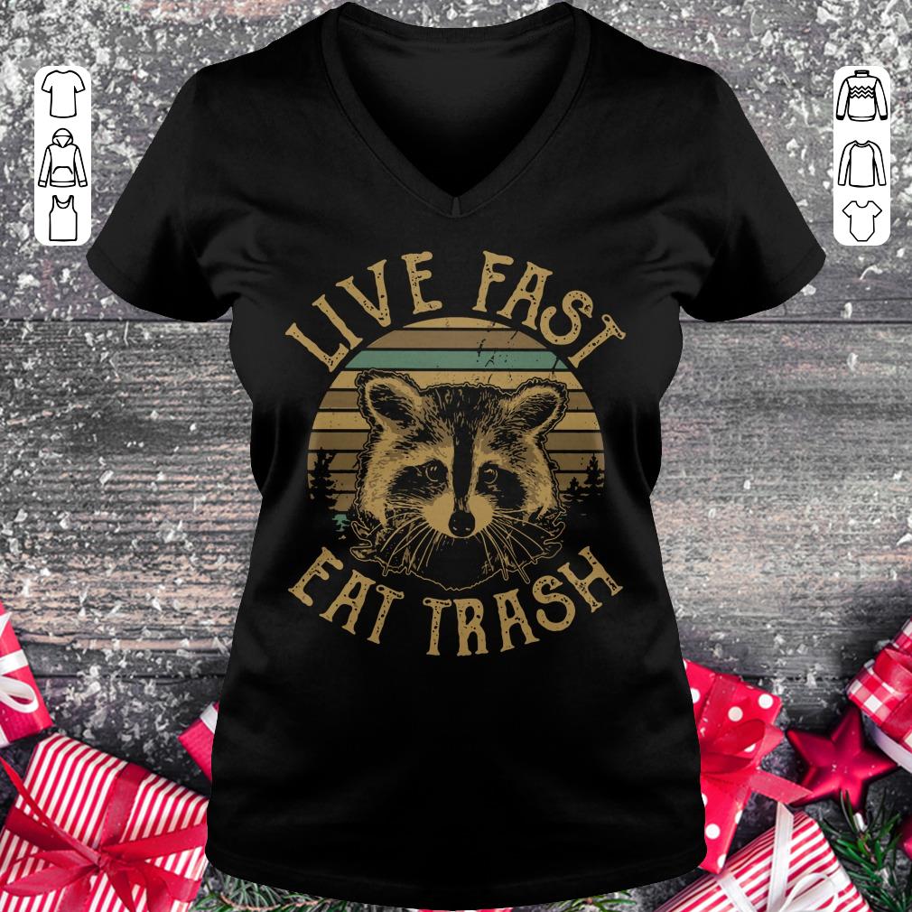 Awesome Raccoon Sunset Camping Live fast eat trash shirt Ladies V-Neck
