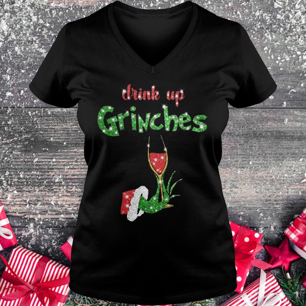 Drink up grinches wine shirt Ladies V-Neck