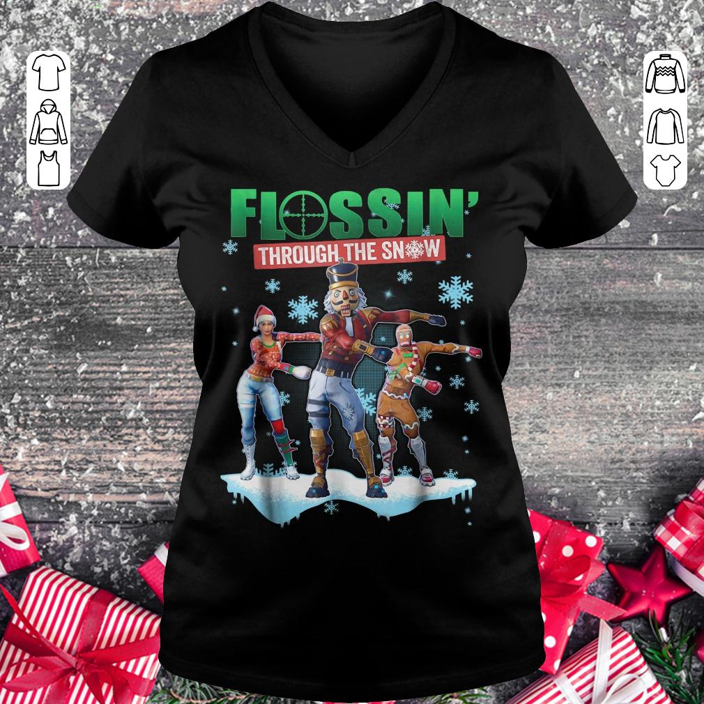 Fortnite Flossin Through the snow shirt Ladies V-Neck