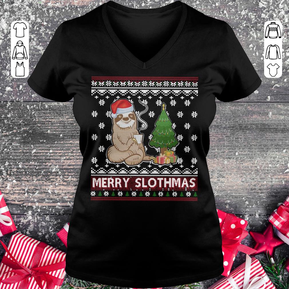 Funny Merry Slothmas sweater shirt Ladies V-Neck