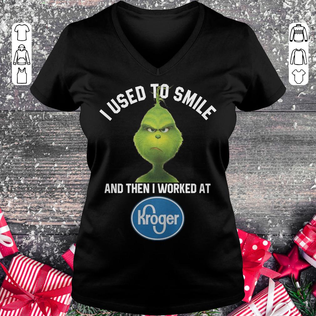 Grinch I used to smile and then i worked at Kroger shirt Ladies V-Neck