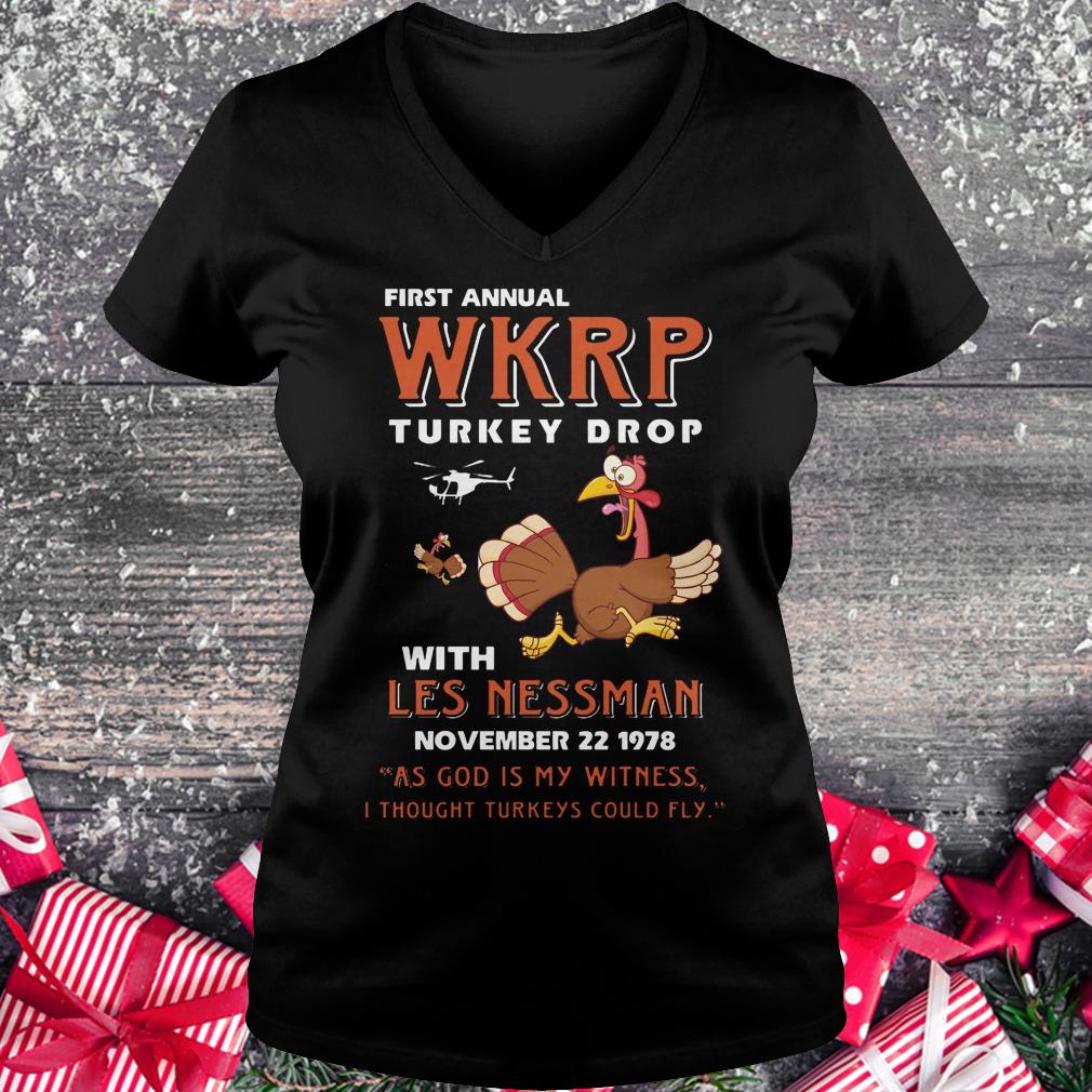 Nice First Annual WKRP Turkey drop with les nessman shirt Ladies V-Neck