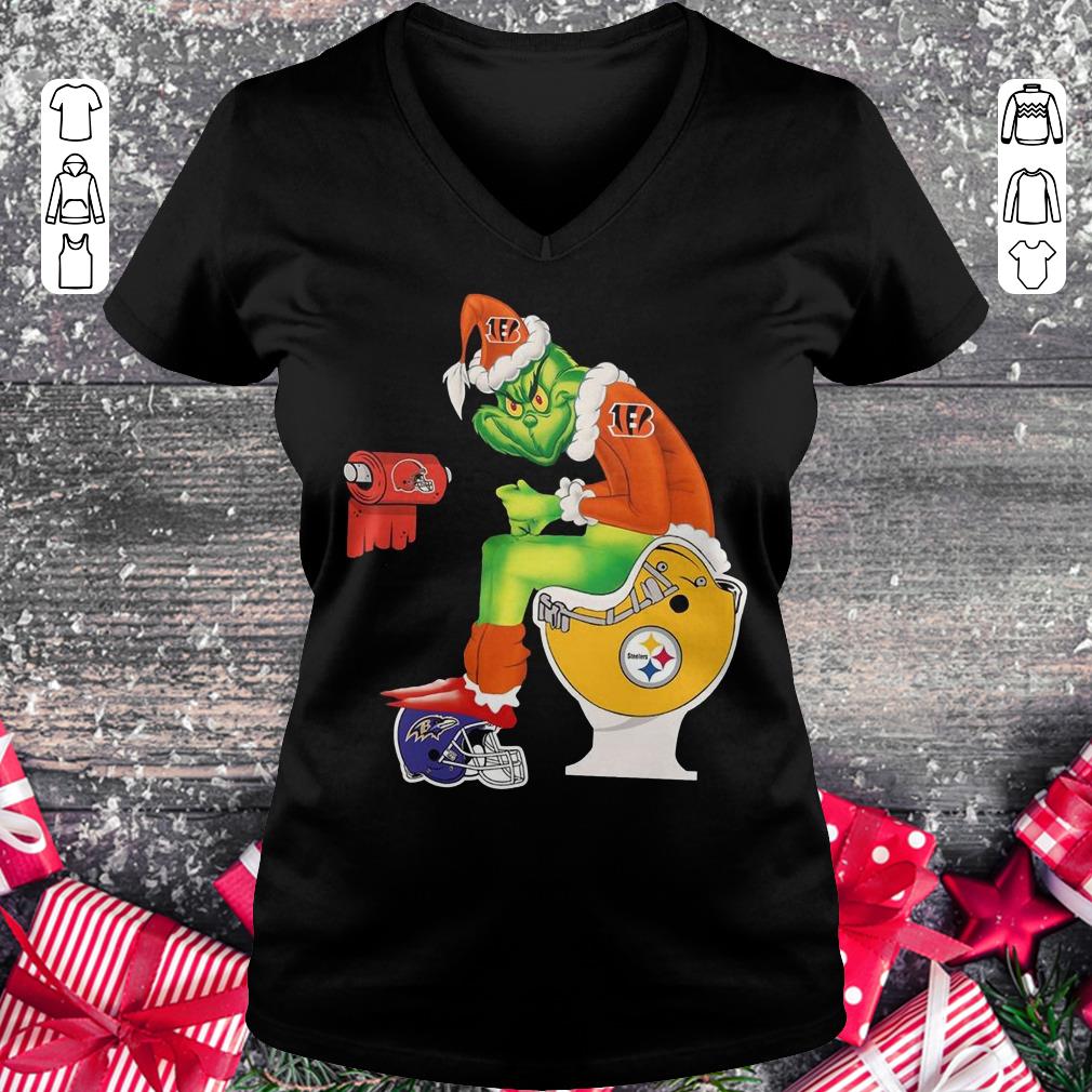 Official Grinch Santa Cincinnati Bengals Pittsburgh Steelers Toilet shirt Ladies V-Neck
