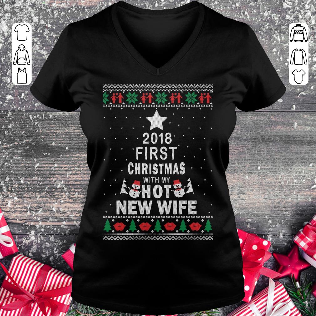 Original 2018 first christmas with my hot new wife shirt Ladies V-Neck