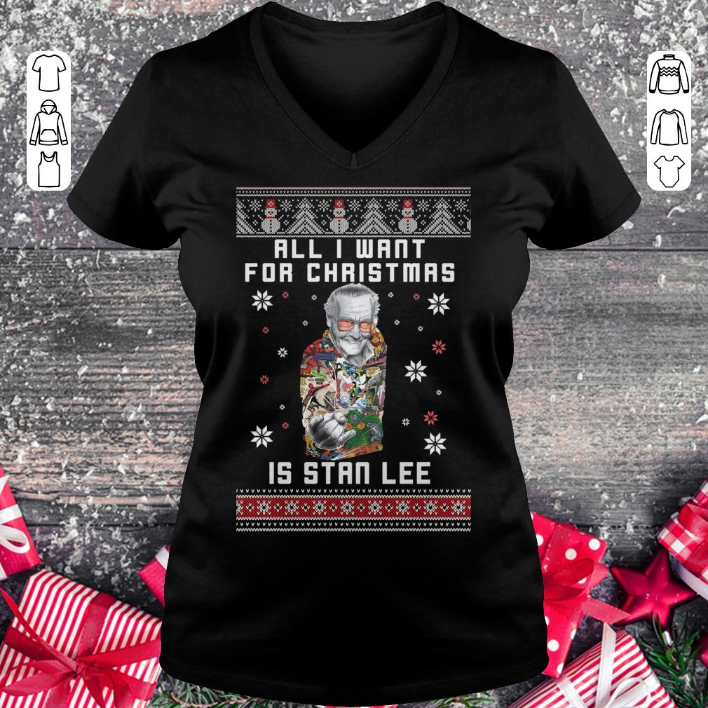 Original All I want for christmas is Stan Lee shirt sweater Ladies V-Neck