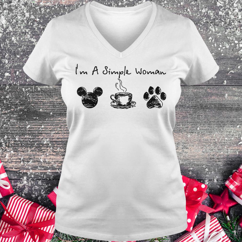 Original I'm a simple woman I like Mickey Minnie Mouse Coffee and Dog shirt Ladies V-Neck