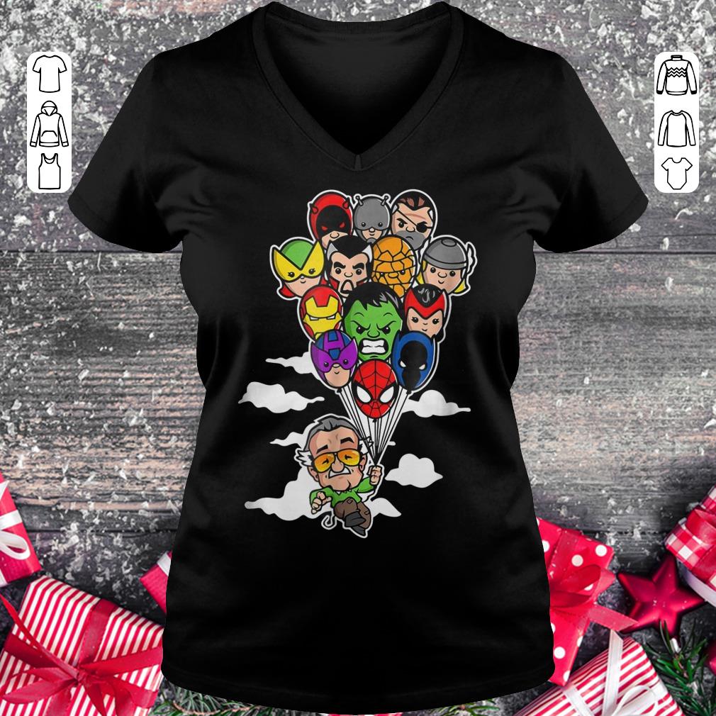 Original Stan Lee holding balloons avengers heroes shirt longsleeve Ladies V-Neck