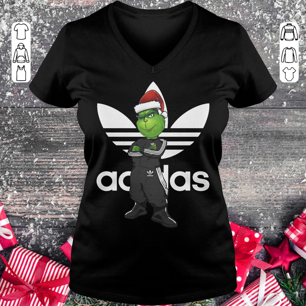Premium Grinch Santa Adidas Christmas shirt, sweater Ladies V-Neck