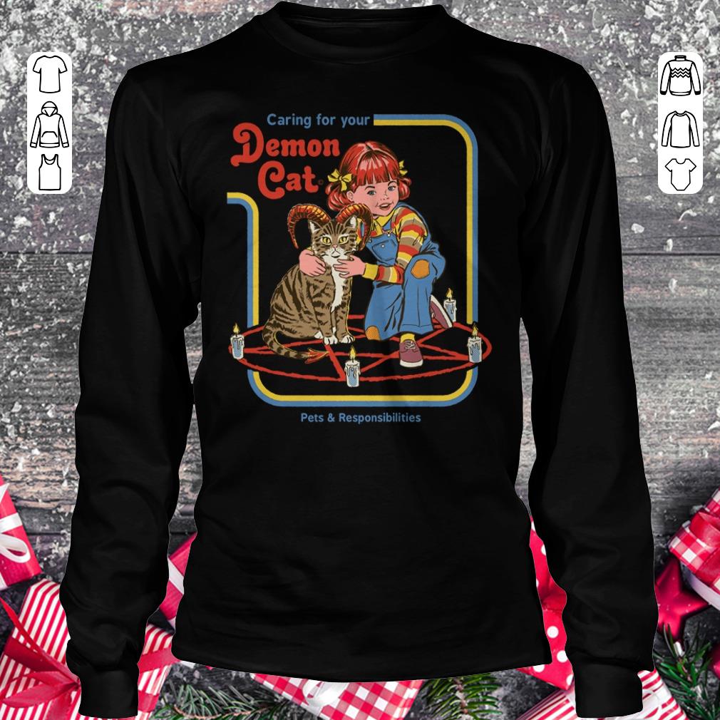 Premium Pets & Responsibilities Caring for your Demon Cat shirt, sweater Longsleeve Tee Unisex