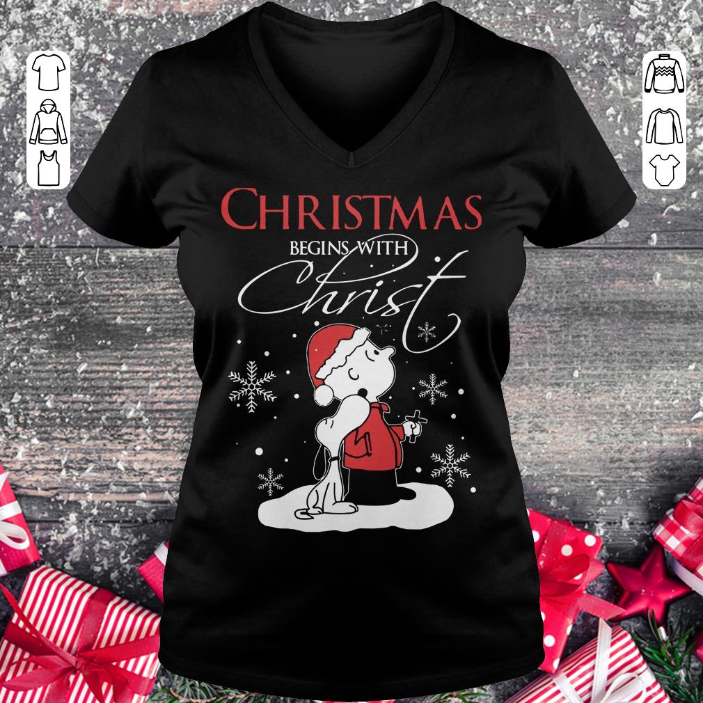 Premium Snoopy and Charlie Brown christmas begins with christ shirt Ladies V-Neck