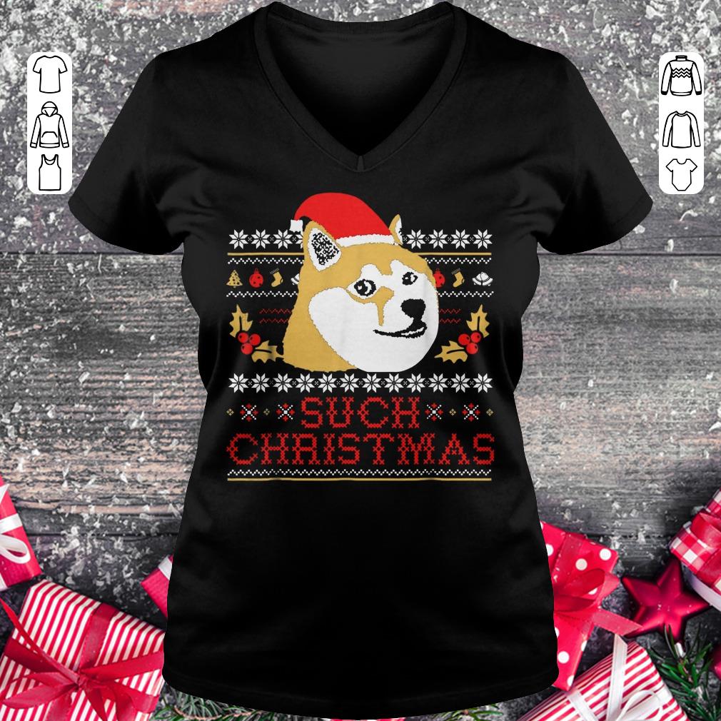 Pretty Shiba Inu Such Christmas Sweater shirt Ladies V-Neck