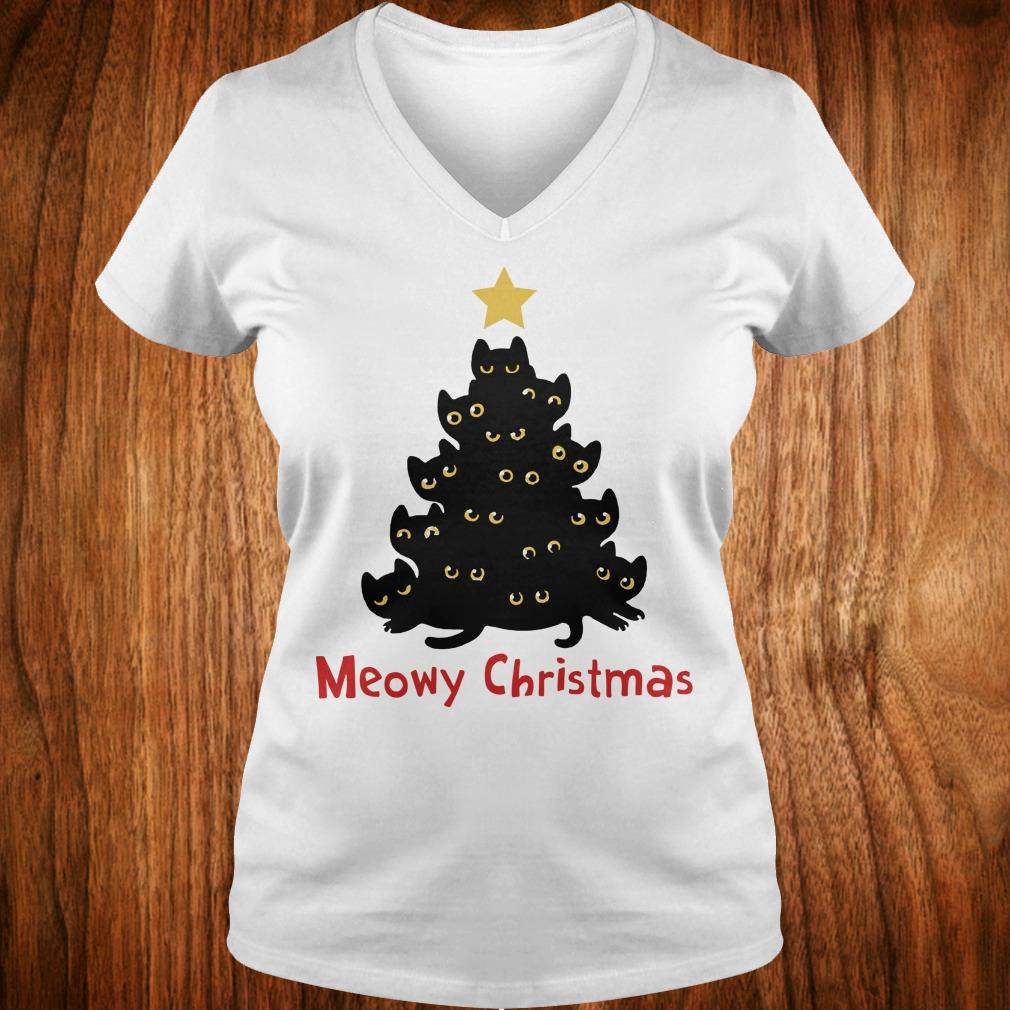 The best Cat Meowy Christmas Tree sweatshirt Ladies V-Neck