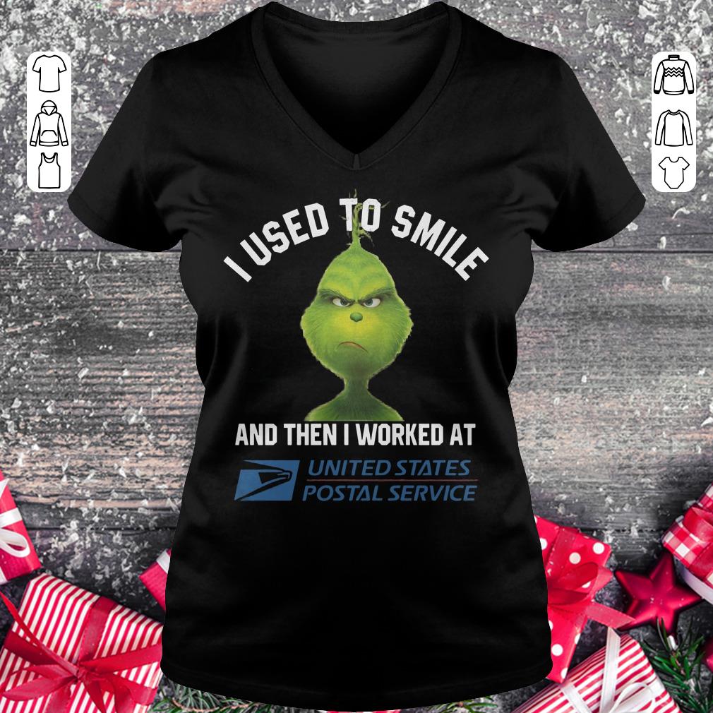 Top Grinch I used to smile and then i worked at United States Postal Service shirt, sweater Ladies V-Neck