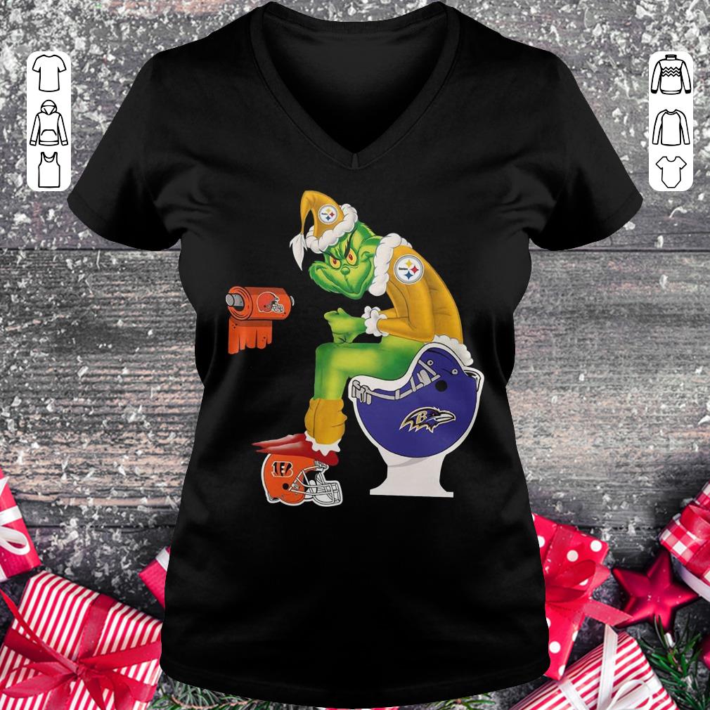Top Grinch Santa Pittsburgh Steelers Baltimore Ravens Toilet shirt, sweater Ladies V-Neck
