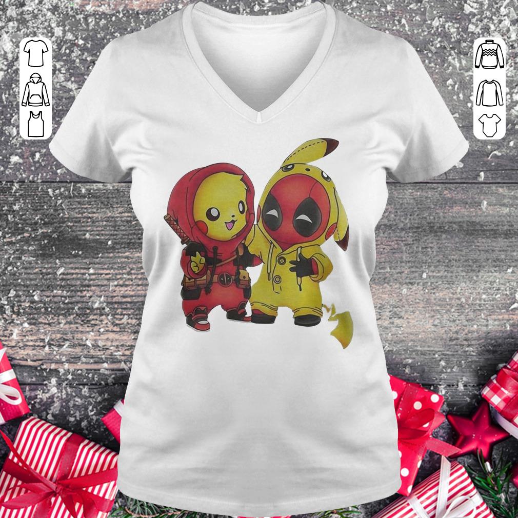 Top Pokemon Pikachu and Deadpool shirt Ladies V-Neck