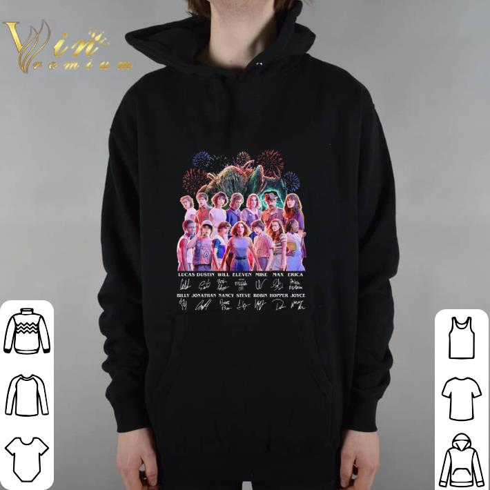 Nice Stranger Things all character signatures Lucas Dustin Will Eleven hoodie shirt