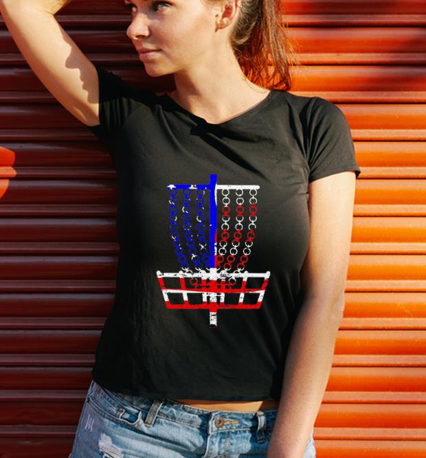 Top Disc Golf Flag Disc Golf Basket American Flag shirt Kutee Boutique
